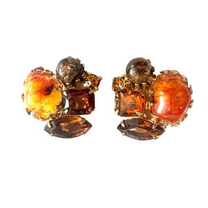 Vintage Faux Amber Clip Earrings